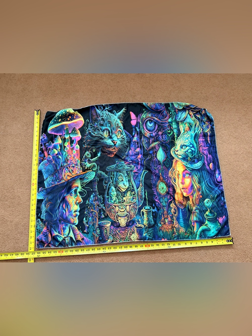Psychedelic Alice in Wondeland Art Tapestry - Vibrant Blue & Purple